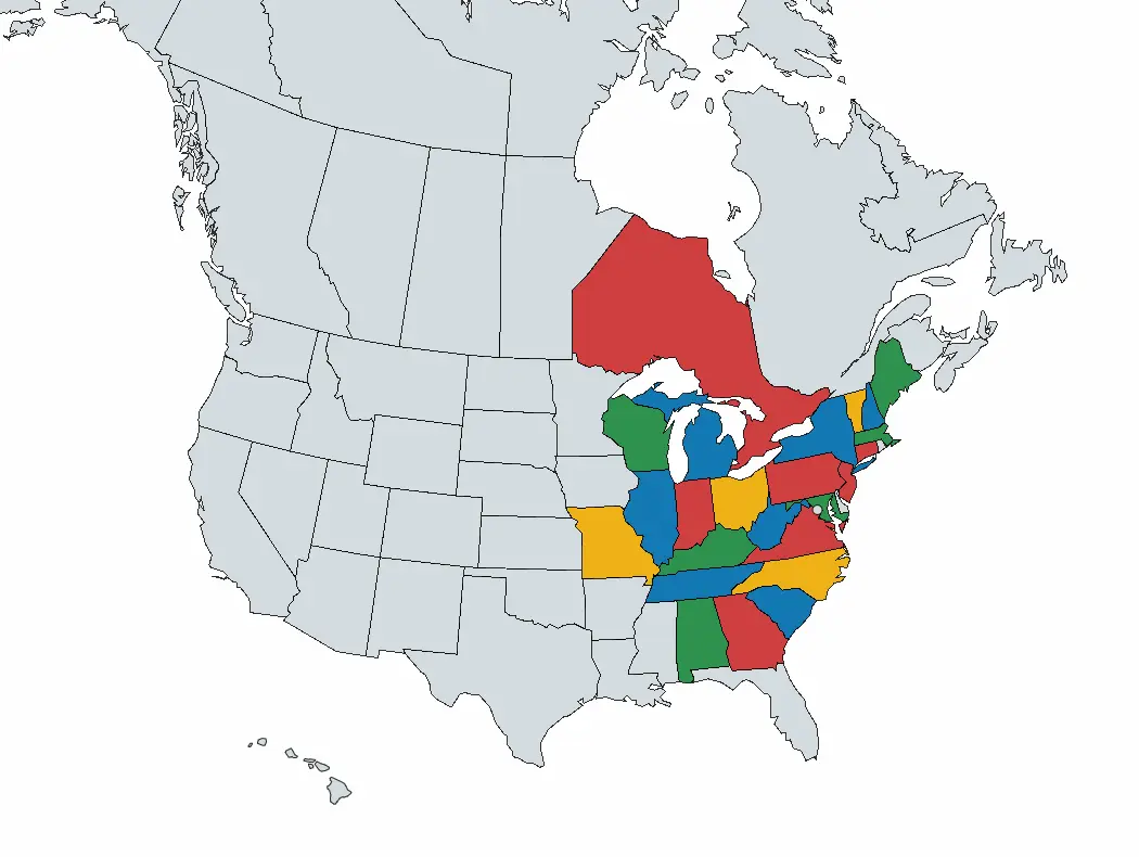 Oaple North American log sourcing regions map